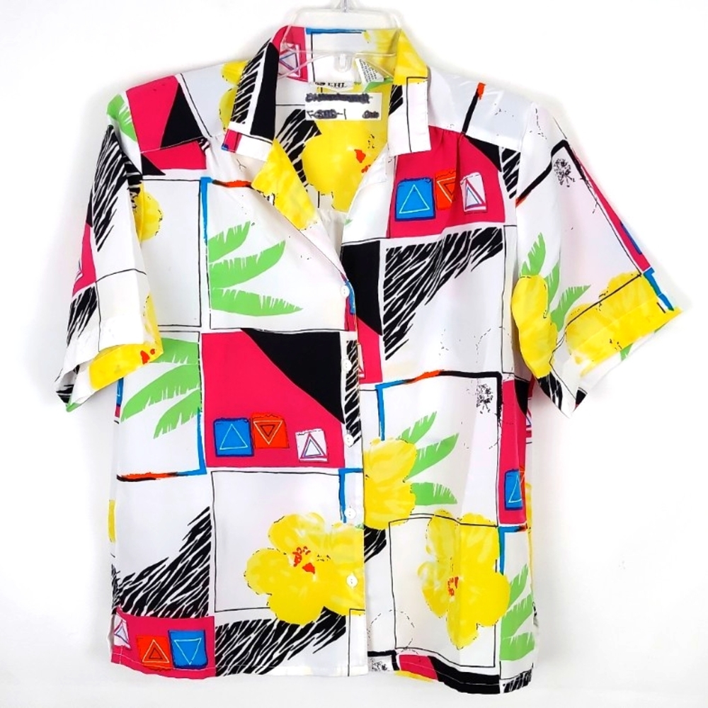 90's Vintage EHL Colorful Floral Button-Down Shirt Womens 6P Casual Grandma Core